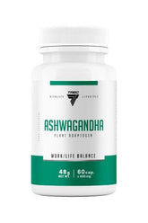 Trec Nutrition Ashwagandha supplement bottle with 60 capsules for vitality and stress relief.